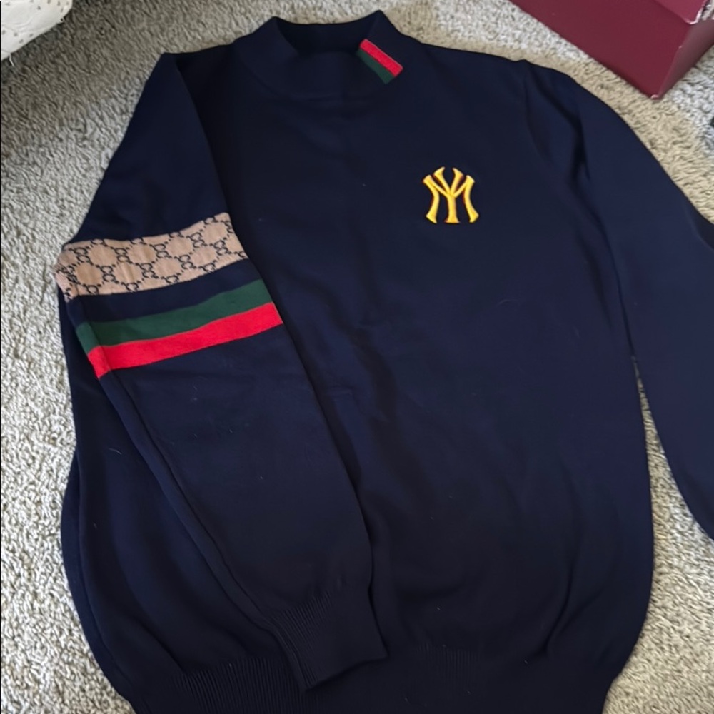 Navy Blue Sweater with Yellow Logo